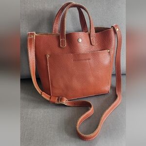 Portland Leather mini crossbody tote, classic, pebbled, honey